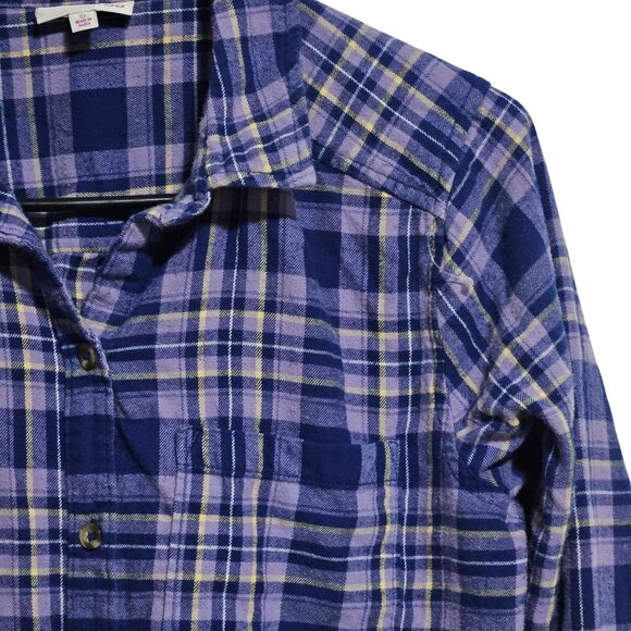SO Plaid Button Up Shirt Womens Size Small Purple Blue 100% Cotton Long Sleeve - Picture 3 of 6